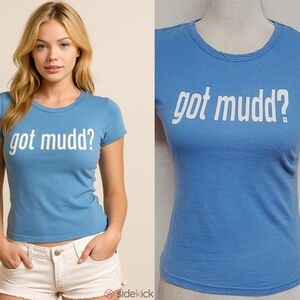Mudd Rare Vintage 90s Got Mudd? Blue Cotton Studded Short Sleeve Babydoll Tee S